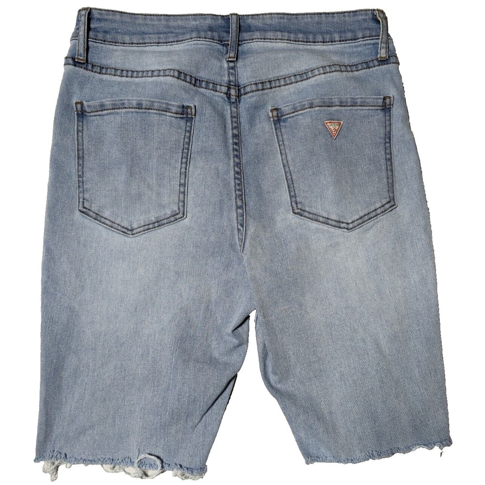 GUESS Women Size 30 Triangle Logo Stretch Denim 9" Blue Jean Cutoff‎ Shorts